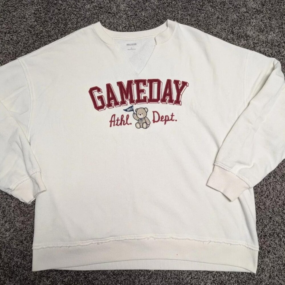 Women's Hollister Gameday Varsity Football V-Neck Sweatshirt Size L LARGE EUC!